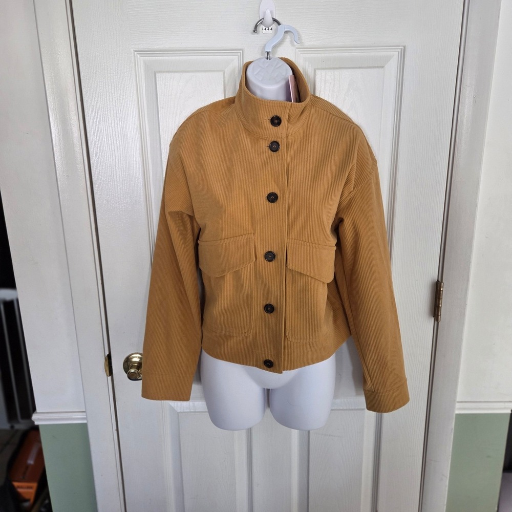Avec Les Filles NEW XS Mustard Yellow Corduroy Mock Neck Button Jacket Utility